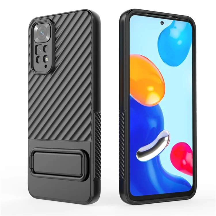 Pour Xiaomi Redmi Note 11 4G (Qualcomm) / Note 11S 4G Étui de protection avec support caché Coque téléphone en TPU souple - Noir