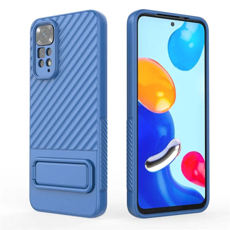 For Xiaomi Redmi Note 11 4G (Qualcomm) / Note 11S 4G Hidden Kickstand Cover Soft TPU Phone Case - Baby Blue