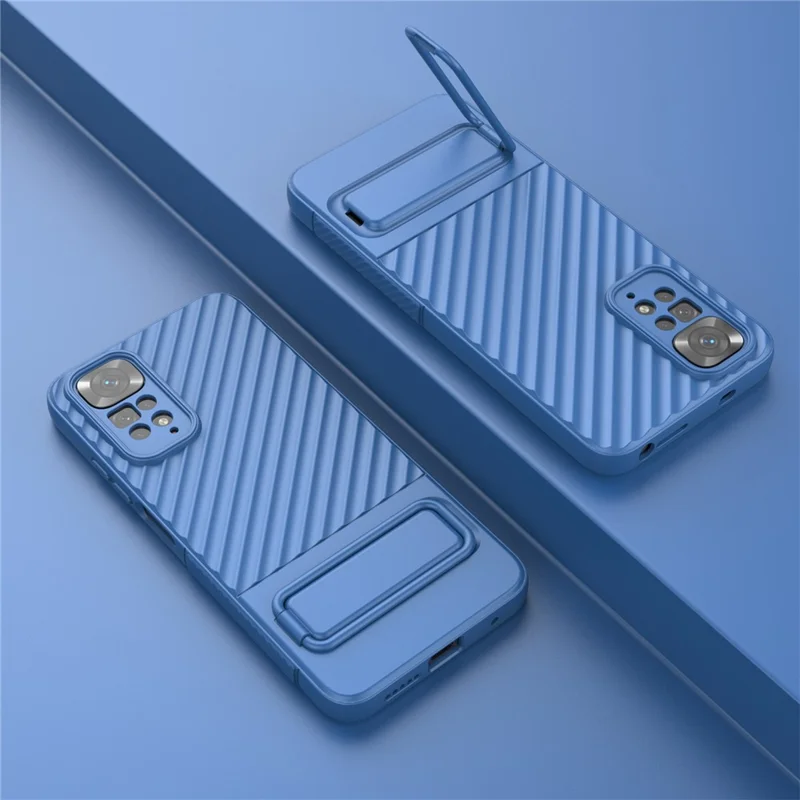 For Xiaomi Redmi Note 11 4G (Qualcomm) / Note 11S 4G Hidden Kickstand Cover Soft TPU Phone Case - Baby Blue