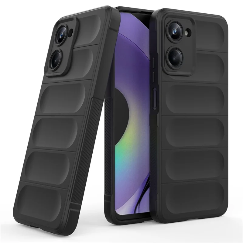 For Realme 10 Pro 5G Rugged Phone Case Shock-absorption Flexible TPU Back Cover - Black