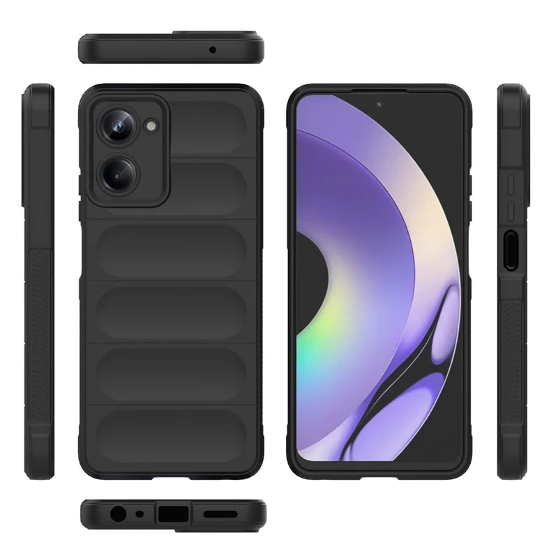 For Realme 10 Pro 5G Rugged Phone Case Shock-absorption Flexible TPU Back Cover - Black