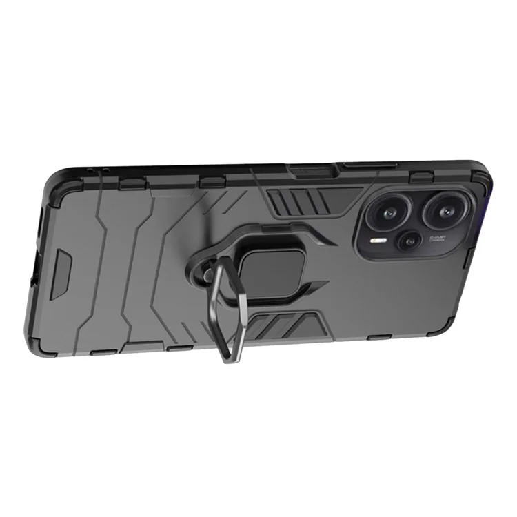 Für Xiaomi Redmi Note 12 Turbo Soft TPU Hartes PC Schockfester Deckringhalter Kickstand Telefonhülle - Schwarz