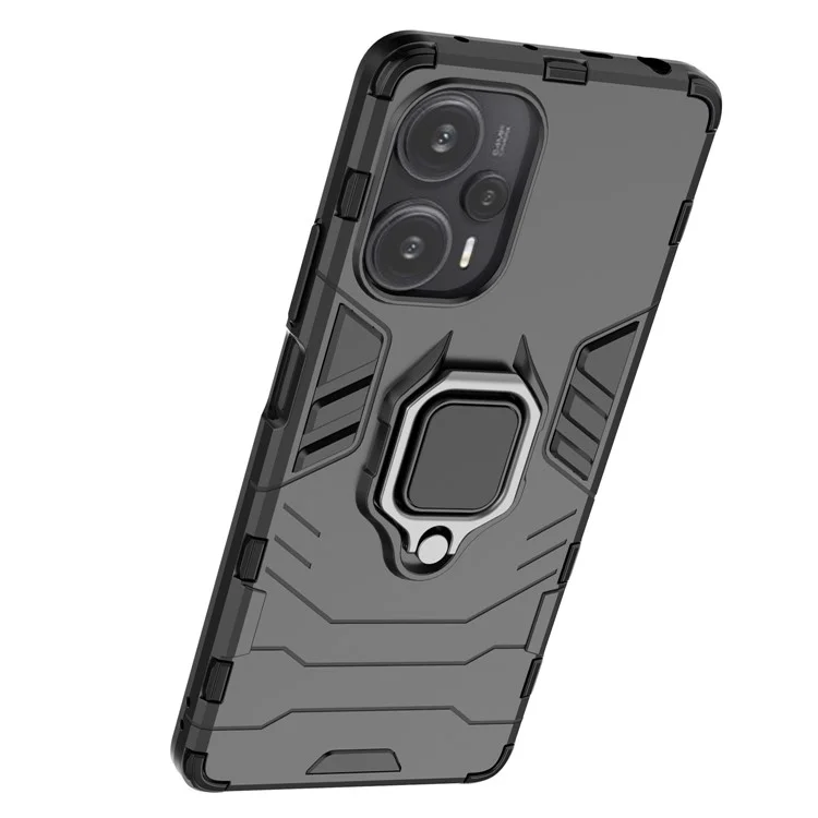 Für Xiaomi Redmi Note 12 Turbo Soft TPU Hartes PC Schockfester Deckringhalter Kickstand Telefonhülle - Schwarz