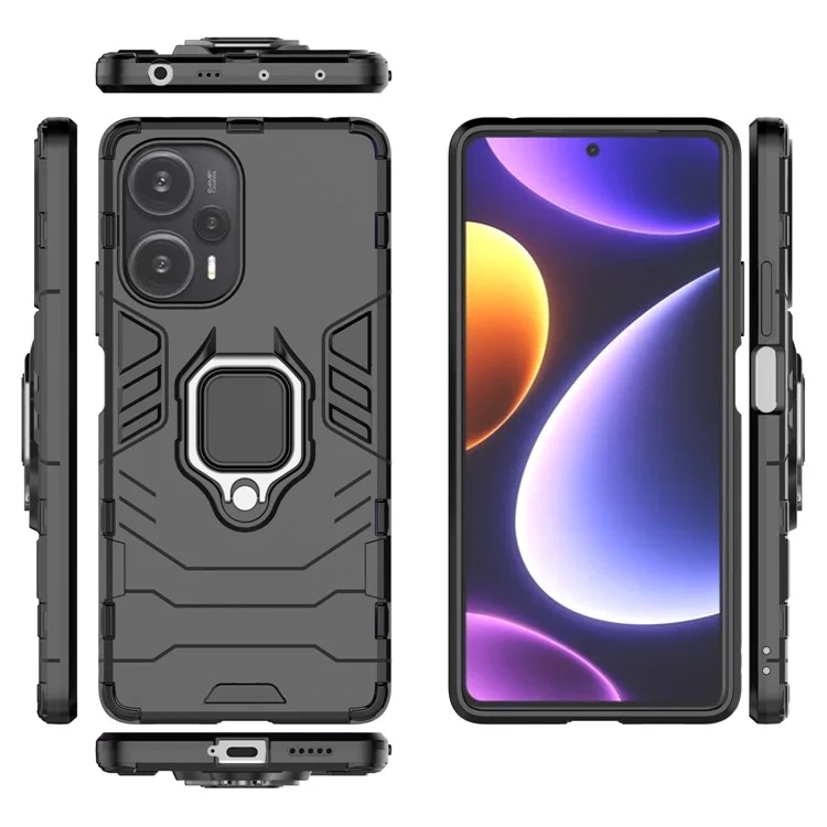 Für Xiaomi Redmi Note 12 Turbo Soft TPU Hartes PC Schockfester Deckringhalter Kickstand Telefonhülle - Schwarz