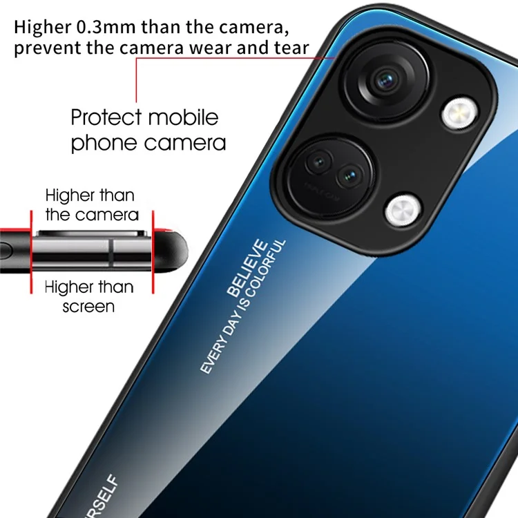 For OnePlus Nord 3 5G / Ace 2V Gradient Tempered Glass Back Shell PC + TPU Shock Protective Phone Case - Blue+Black