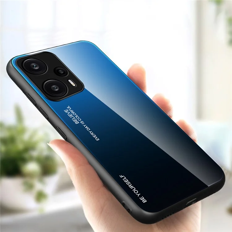 Für Xiaomi Redmi Note 12 Turbo / Poco F5 5G Gradient Tempered Glass Phone Case PC + TPU Back Shell - Blau+Schwarz