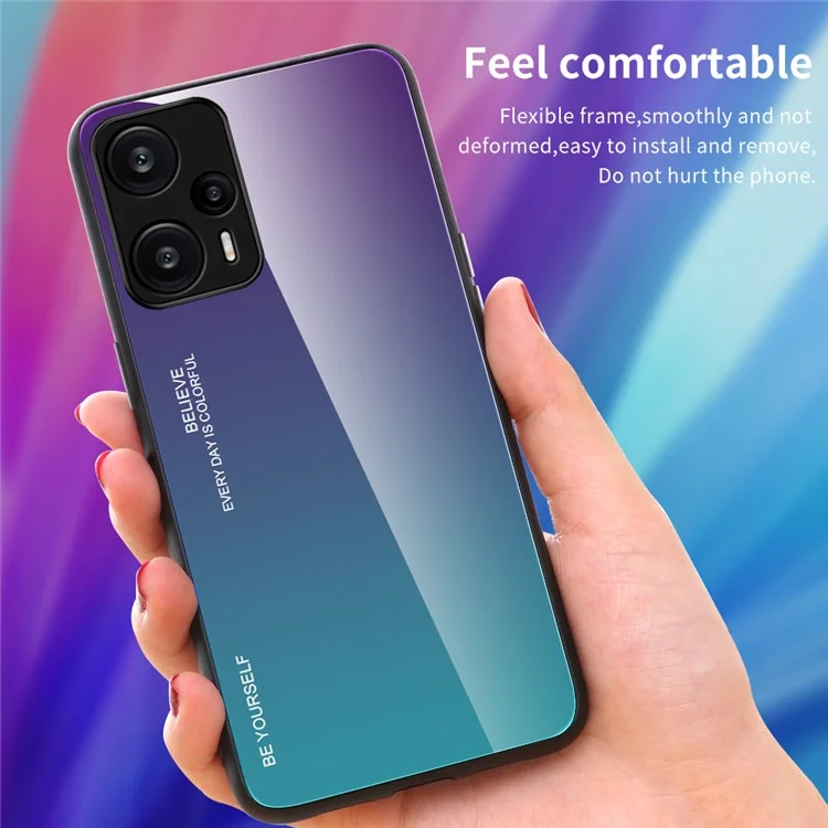 Für Xiaomi Redmi Note 12 Turbo / Poco F5 5G Gradient Tempered Glass Phone Case PC + TPU Back Shell - Blau+Schwarz