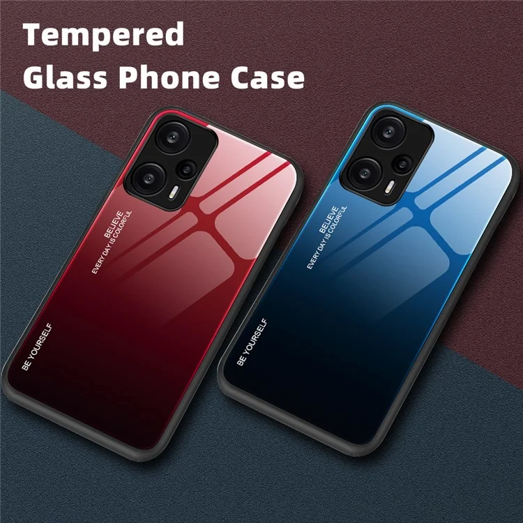 Für Xiaomi Redmi Note 12 Turbo / Poco F5 5G Gradient Tempered Glass Phone Case PC + TPU Back Shell - Blau+Schwarz