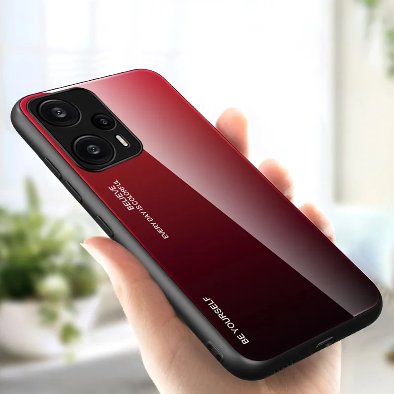 For Xiaomi Redmi Note 12 Turbo / Poco F5 5G Gradient Tempered Glass Phone Case PC + TPU Back Shell - Red+Black