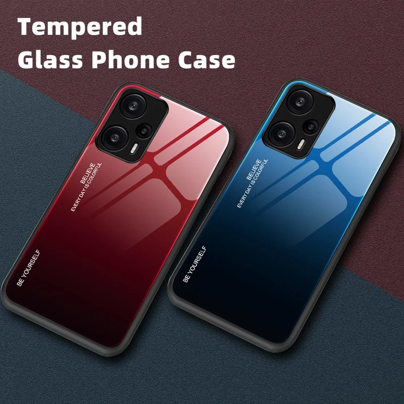 For Xiaomi Redmi Note 12 Turbo / Poco F5 5G Gradient Tempered Glass Phone Case PC + TPU Back Shell - Red+Black