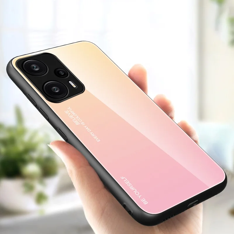 För Xiaomi Redmi Note 12 Turbo / Poco F5 5G Gradienterat glas mobilskal PC + TPU bakplatta - Guld+rosa