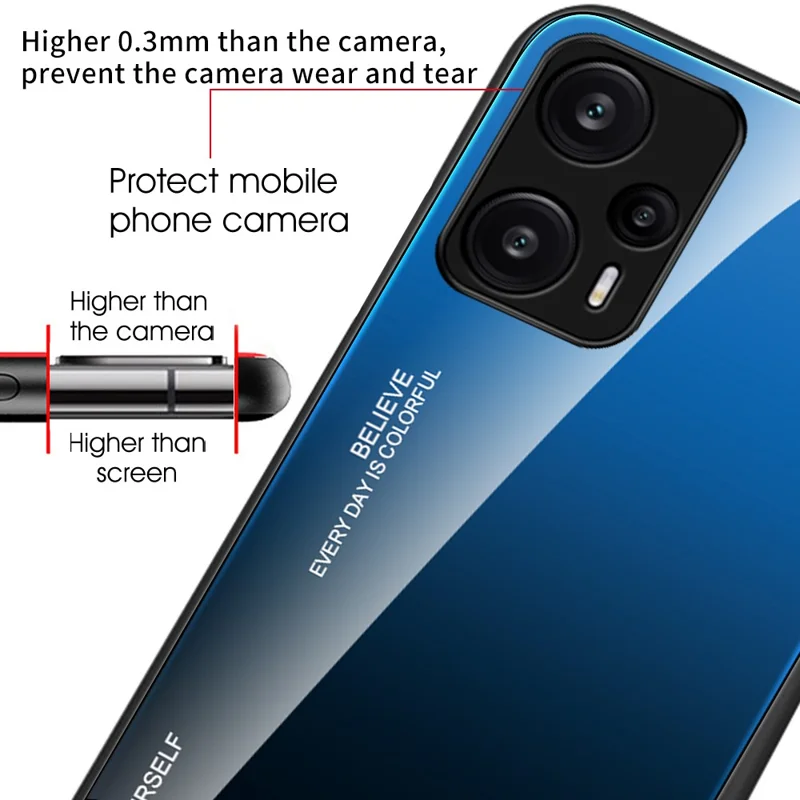 För Xiaomi Redmi Note 12 Turbo / Poco F5 5G Gradienterat glas mobilskal PC + TPU bakplatta - Guld+rosa