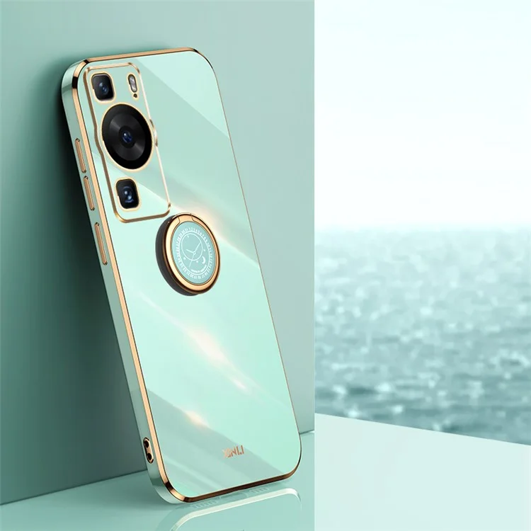 XINLI для Huawei P60 Чехол для телефона с электролитическим покрытием с кольцевой подставкой, мягкий TPU-чехол - бирюзовый