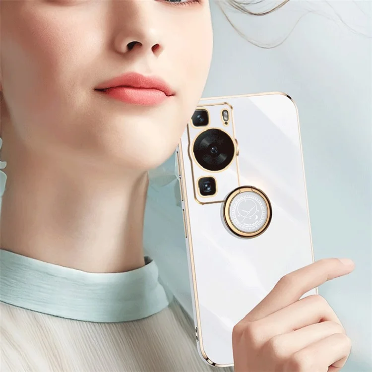 XINLI для Huawei P60 Чехол для телефона с электролитическим покрытием с кольцевой подставкой, мягкий TPU-чехол - бирюзовый