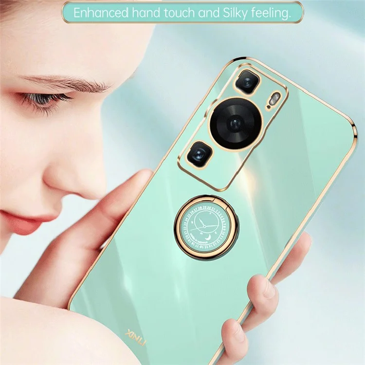 XINLI для Huawei P60 Чехол для телефона с электролитическим покрытием с кольцевой подставкой, мягкий TPU-чехол - бирюзовый