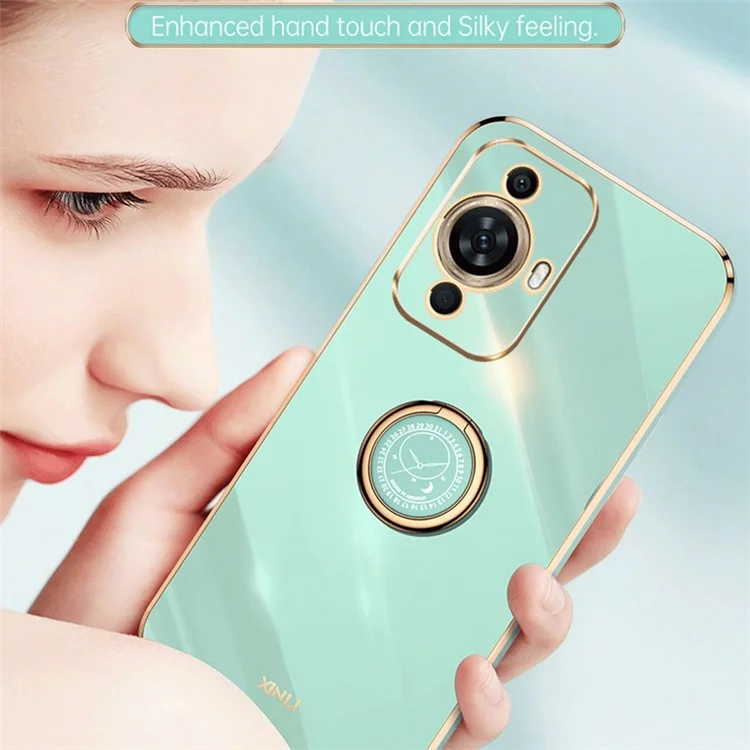 XINLI For Huawei nova 11 Pro / nova 11 Ultra Ring Kickstand Electroplated Phone Case Soft TPU Protective Cover - Cyan