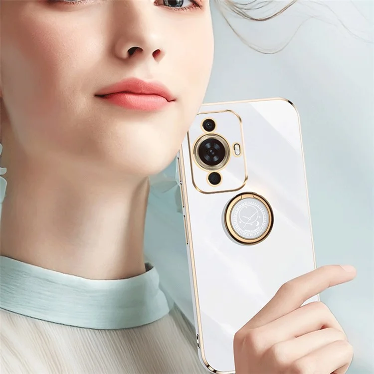 XINLI For Huawei nova 11 Pro / nova 11 Ultra Ring Kickstand Electroplated Phone Case Soft TPU Protective Cover - Cyan