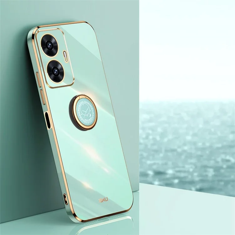 XINLI For Realme C55 4G Electroplating Phone Case TPU Cover with Ring Kickstand - Cyan