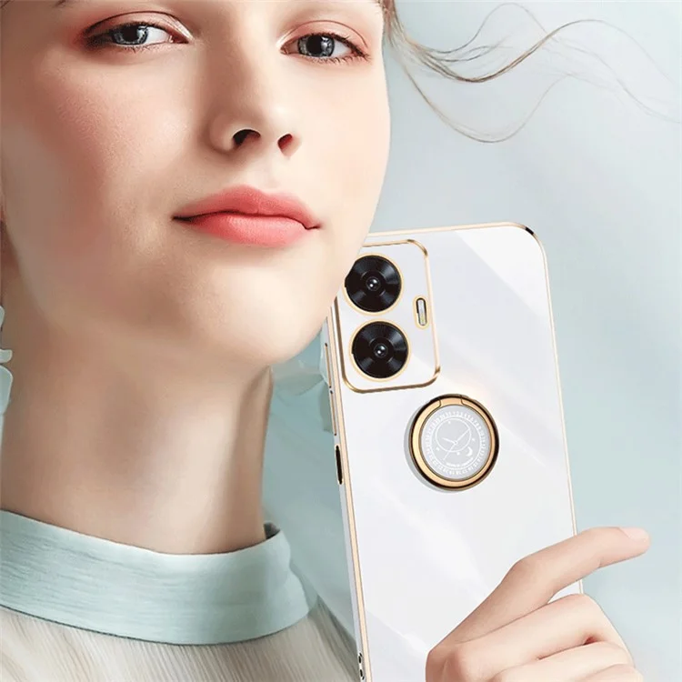 XINLI For Realme C55 4G Electroplating Phone Case TPU Cover with Ring Kickstand - Cyan