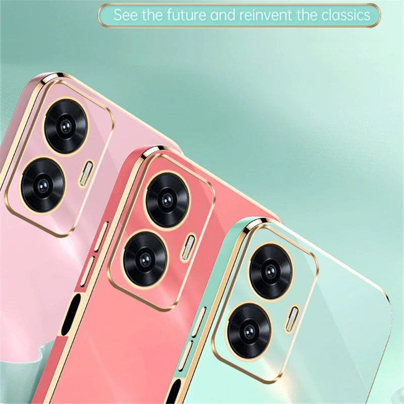 XINLI For Realme C55 4G Electroplating Phone Case TPU Cover with Ring Kickstand - Cyan