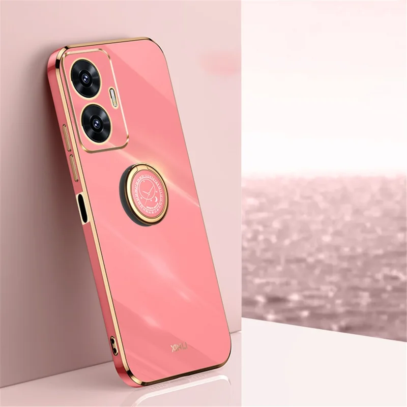 XINLI For Realme C55 4G Electroplating Phone Case TPU Cover with Ring Kickstand - Red