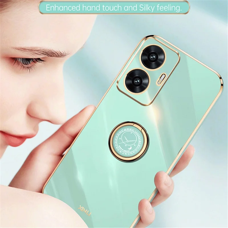 XINLI For Realme C55 4G Electroplating Phone Case TPU Cover with Ring Kickstand - Red