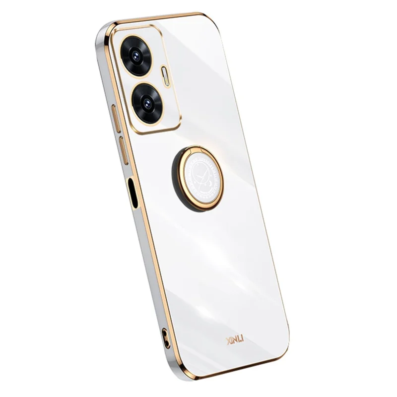 XINLI For Realme C55 4G Electroplating Phone Case TPU Cover with Ring Kickstand - White