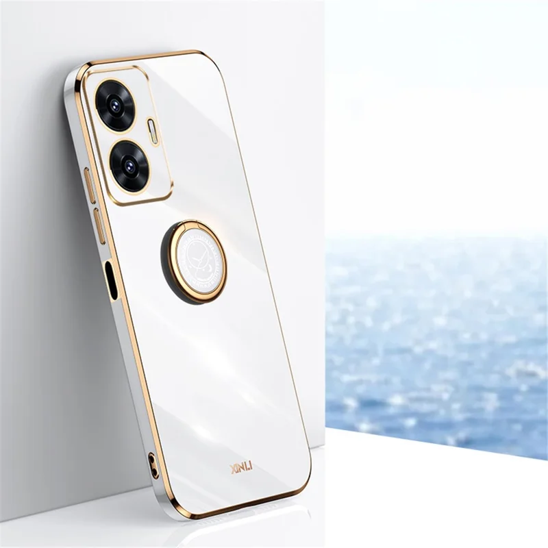 XINLI For Realme C55 4G Electroplating Phone Case TPU Cover with Ring Kickstand - White