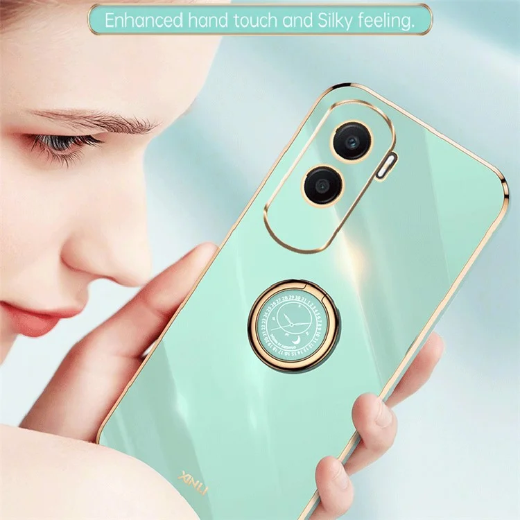 XINLI For Honor X50i 5G / 90 Lite 5G Phone TPU Case Ring Kickstand Electroplating Phone Cover - Cyan
