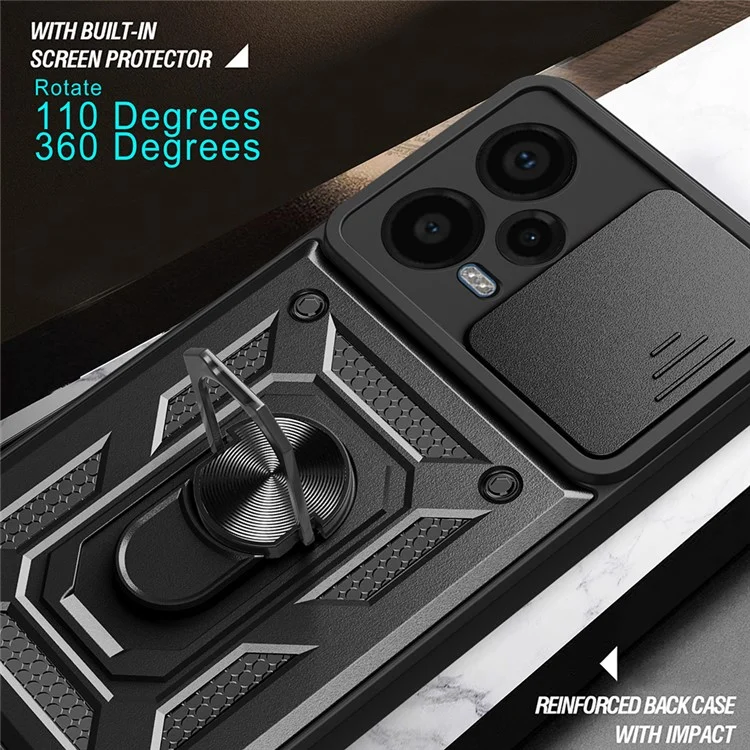 Para Xiaomi Redmi Note 12 Pro+ 5G Kickstand Phone Case Slide Lens Protection PC+TPU Phone Cover - Preto