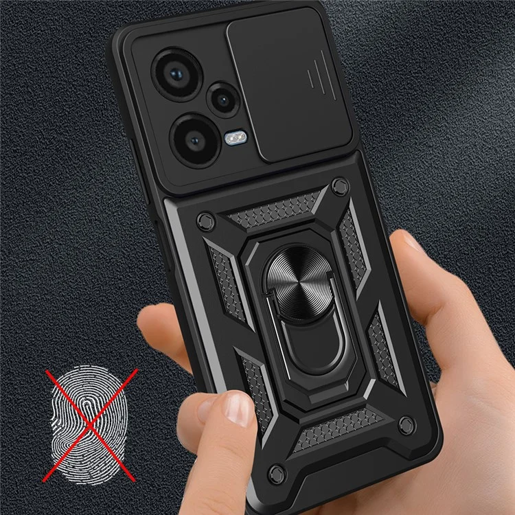 Para Xiaomi Redmi Note 12 Pro+ 5G Kickstand Phone Case Slide Lens Protection PC+TPU Phone Cover - Preto