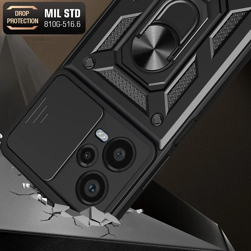 For Xiaomi Redmi Note 12 Pro+ 5G Kickstand Phone Case Slide Lens Protection PC+TPU Phone Cover - Silver