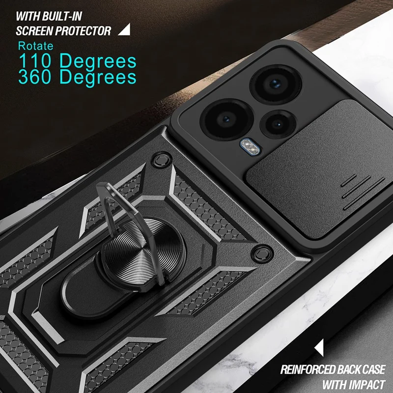 For Xiaomi Redmi Note 12 Pro+ 5G Kickstand Phone Case Slide Lens Protection PC+TPU Phone Cover - Silver