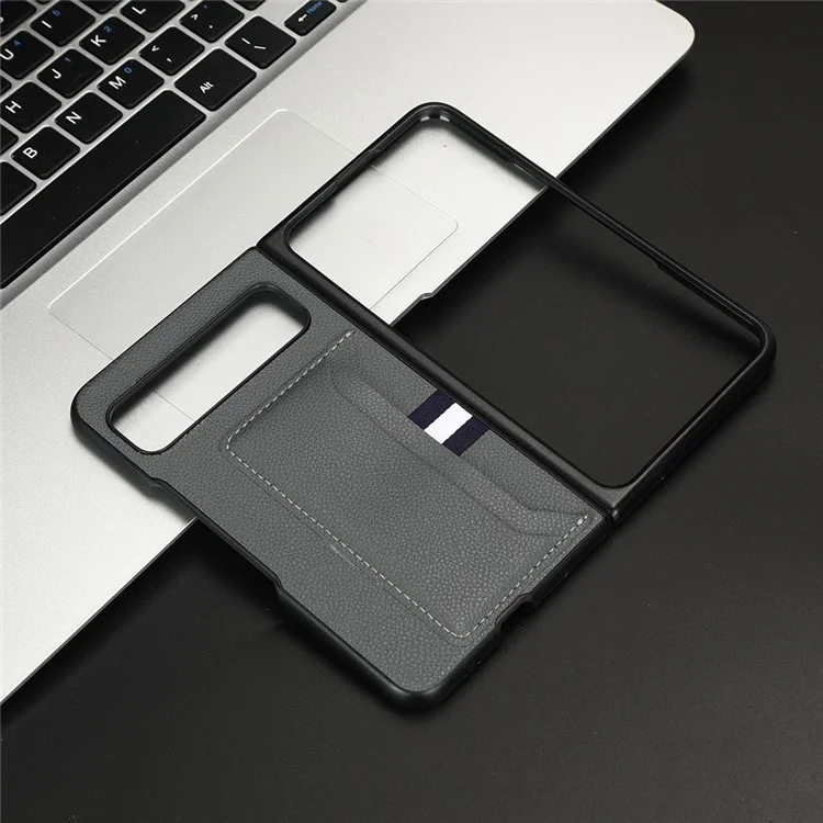 For Google Pixel Fold PU Leather Hard PC Phone Case Litchi Texture Card Slot Cover - Grey