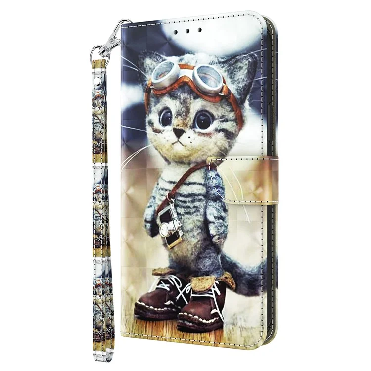 3D Pattern Printing Phone Case for Xiaomi 13 Ultra PU Leather Wallet Cover Phone Shell with Strap - Standing Cat