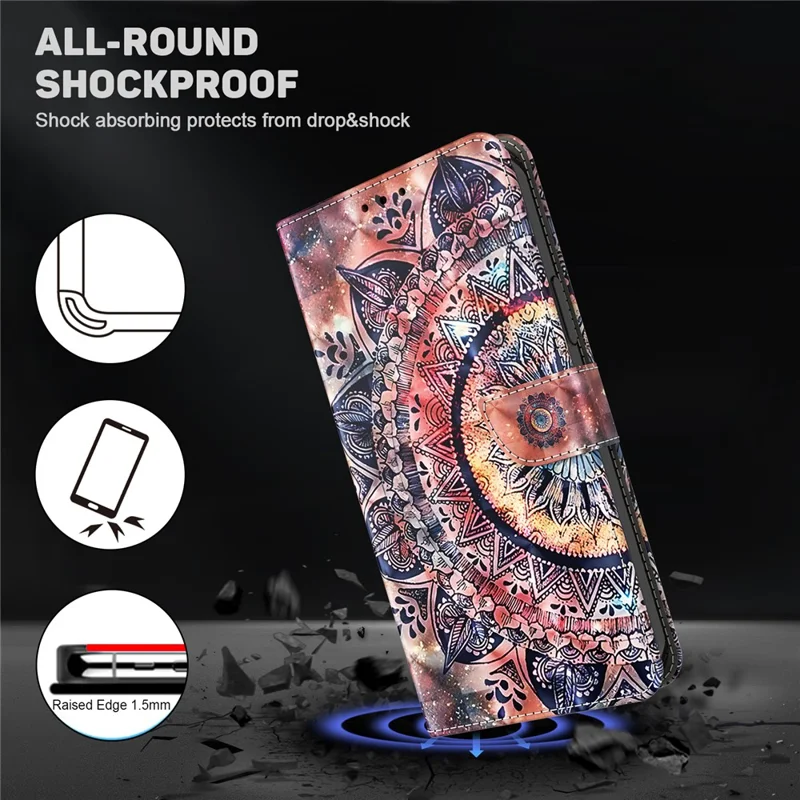 For Honor Magic5 Lite 5G / X40 5G / X9a 5G 3D Pattern Printing PU Leather Wallet Cover Phone Shell with Strap - Color Mandala