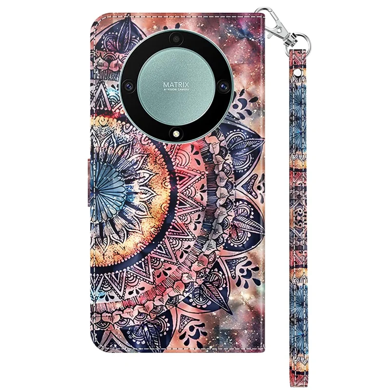 For Honor Magic5 Lite 5G / X40 5G / X9a 5G 3D Pattern Printing PU Leather Wallet Cover Phone Shell with Strap - Color Mandala
