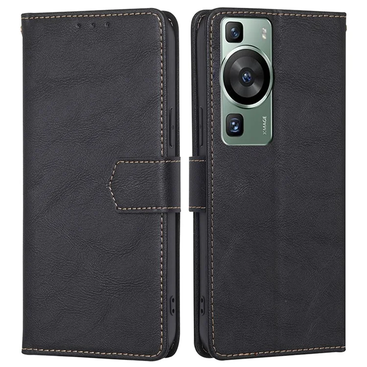 Per Huawei P60 / P60 Pro RFID Blocking Wallet Phone Case Cowhide Texture Leather Phone Stand Cover - Nero