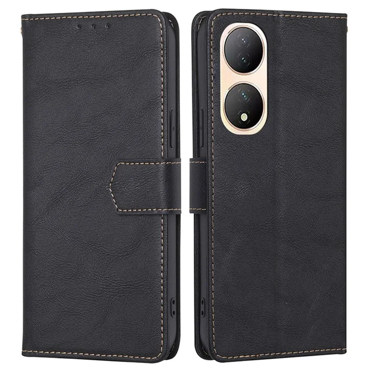 Capa de telefone para vivo Y100 5G Textura Cowhide PU Leather Flip Cover RFID Blocking Wallet Phone Shell - Preto