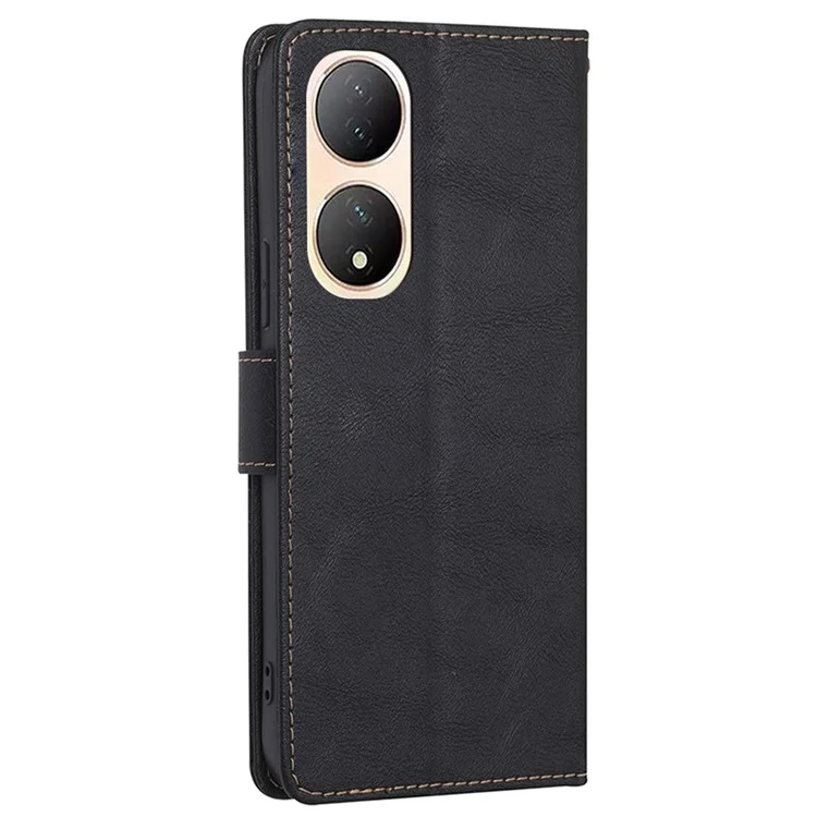 Capa de telefone para vivo Y100 5G Textura Cowhide PU Leather Flip Cover RFID Blocking Wallet Phone Shell - Preto