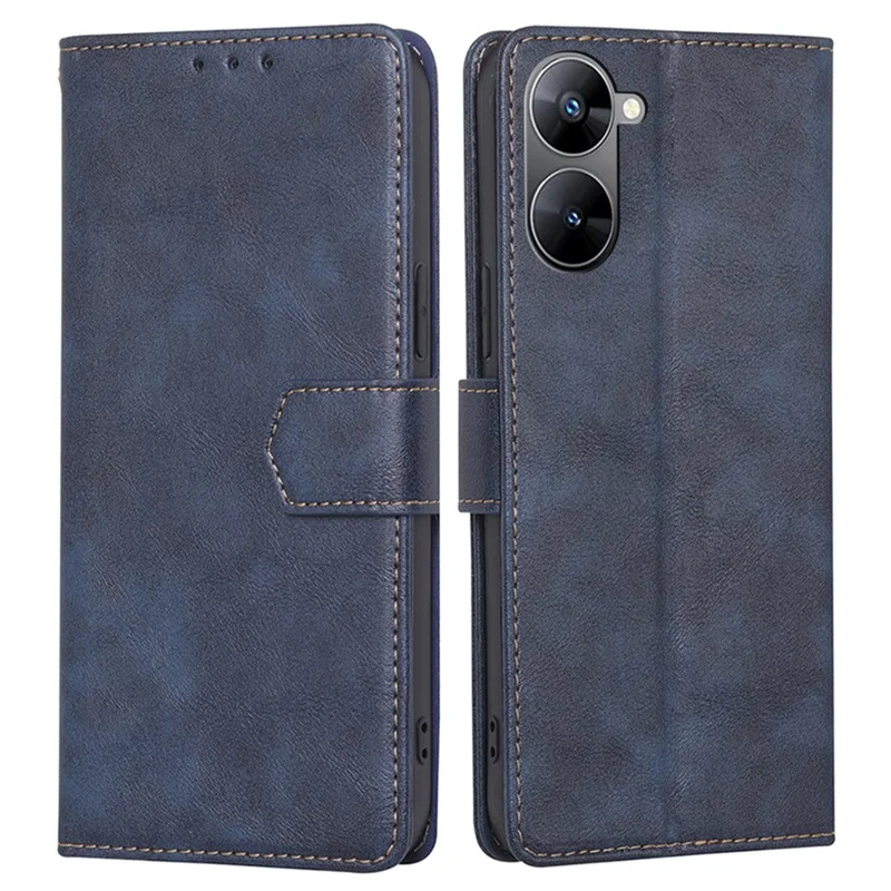 PU Leather Phone Case for Realme V30 5G / V30t Cowhide Texture Flip Phone Cover RFID Blocking Phone Shell - Blue