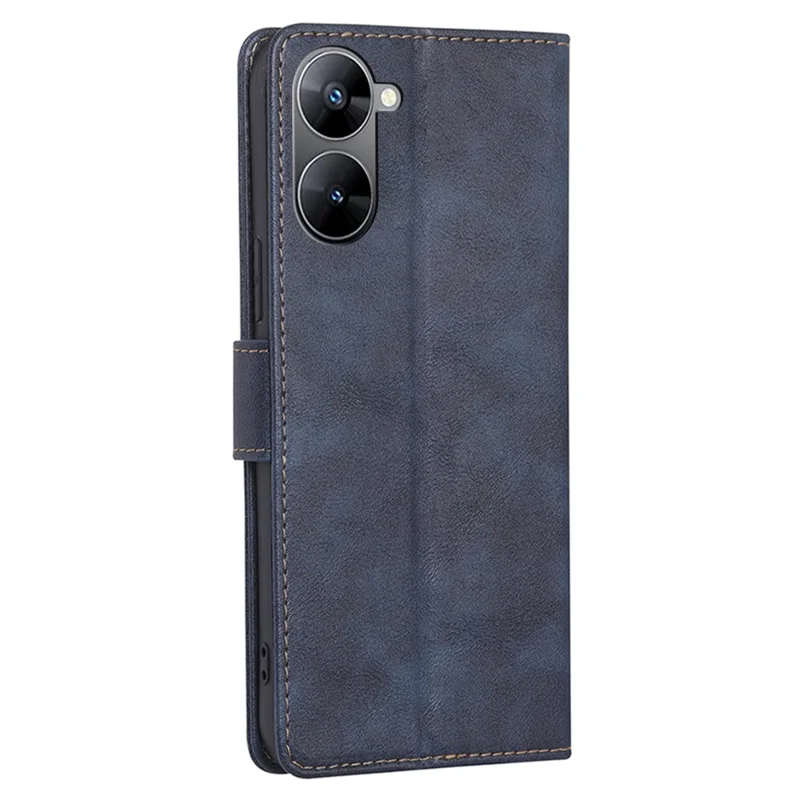 PU Leather Phone Case for Realme V30 5G / V30t Cowhide Texture Flip Phone Cover RFID Blocking Phone Shell - Blue