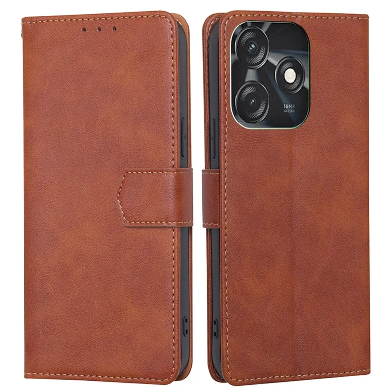 For TECNO Spark 10C 4G Cowhide Texture RFID Blocking Phone Case PU Leather Wallet Stand Protection Cover - Brown