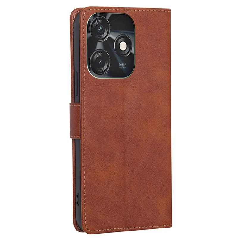 For TECNO Spark 10C 4G Cowhide Texture RFID Blocking Phone Case PU Leather Wallet Stand Protection Cover - Brown