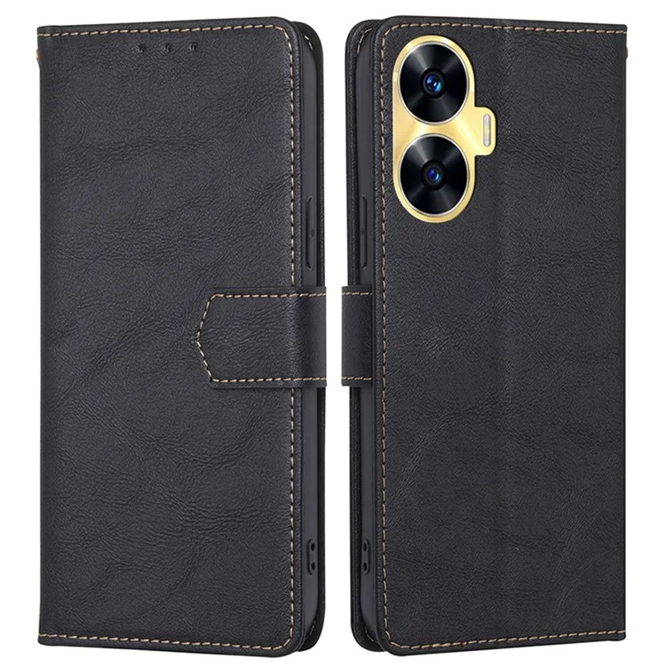 Pour Realme C55 RFID Blocking Phone Case PU Leather Wallet Stand Magnetic Clasp Cover - Noir