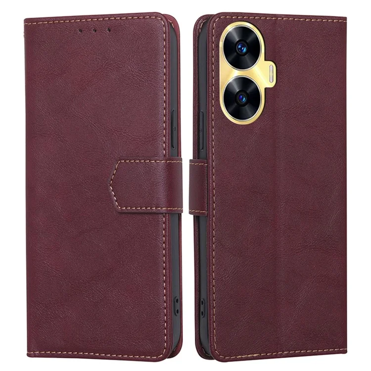 For Realme C55 RFID Blocking Phone Case PU Leather Wallet Stand Magnetic Clasp Cover - Wine Red