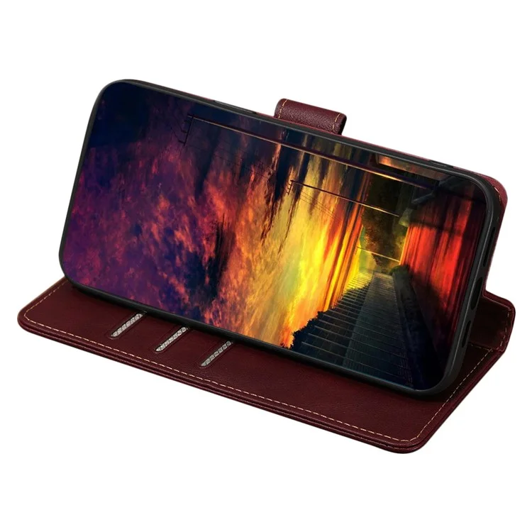 For Realme C55 RFID Blocking Phone Case PU Leather Wallet Stand Magnetic Clasp Cover - Wine Red