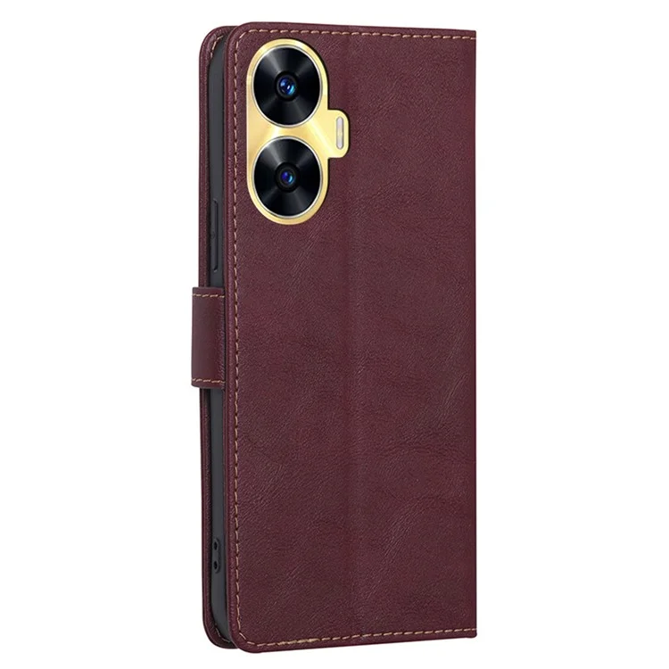 For Realme C55 RFID Blocking Phone Case PU Leather Wallet Stand Magnetic Clasp Cover - Wine Red