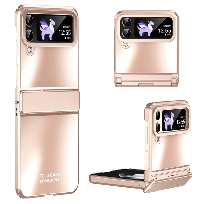 Étui de téléphone PC rigide pour Samsung Galaxy Z Flip4 5G, étui de téléphone pliant à électroplaquage mat - Or rose