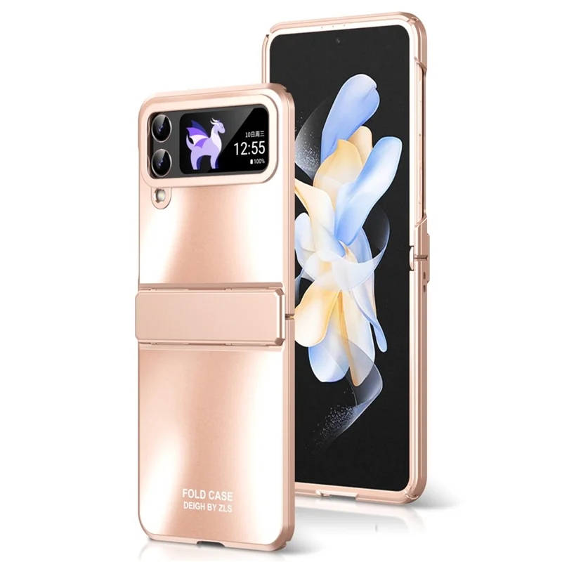 Étui de téléphone PC rigide pour Samsung Galaxy Z Flip4 5G, étui de téléphone pliant à électroplaquage mat - Or rose